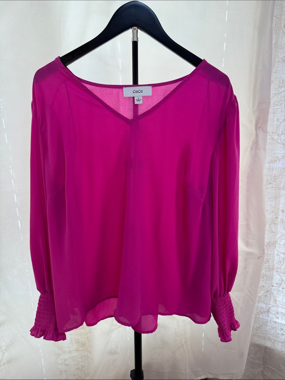 CeCe Hot Pink V-Neck Long Sleeve Blouse